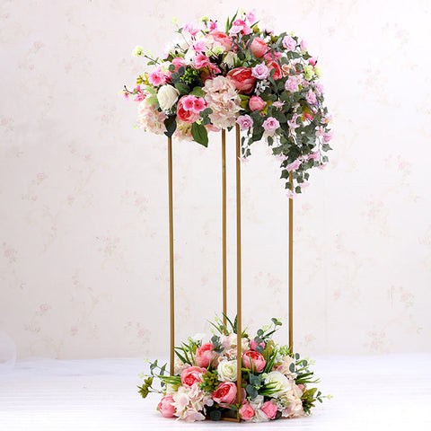 Livingandhome Golden Metal Rectangular Flower Stand Pedestal Rack Wedding Party Ornament, SP2961