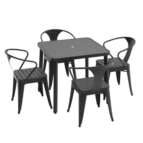 5 Piece Patio Bistro Set Metal Frame Table and Chairs Garden Furniture, LG0939LG0940