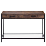 H&O Direct Rustic Console Table for Entryway with 2 Drawers and Glass Storage Shelf, ZH0586