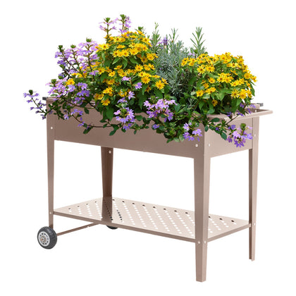 Livingandhome Mobile Raised Garden Bed with Shelf Vegetables Flower, PM0952