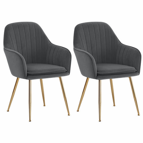 Livingandhome 2Pcs Modern Velvet Upholstered Dining Chairs with Polished Gold Legs, JM2011