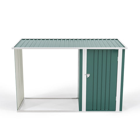 Steel Outdoor Garden Storage Shed with Log Stacking Rack, PM1059