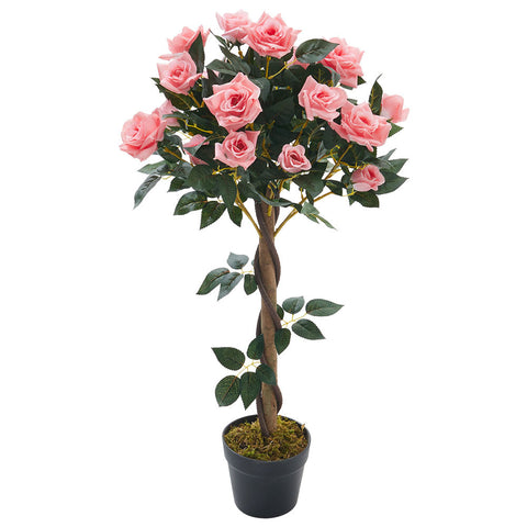 Livingandhome 90cm Pink Artificial Rose Flower Tree in Pot, PM1226