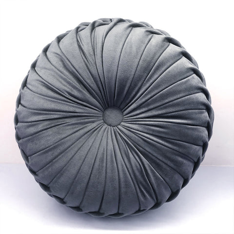 Livingandhome Round Pleated Pumpkin Velvet Cushion Grey 35cm, SP1877