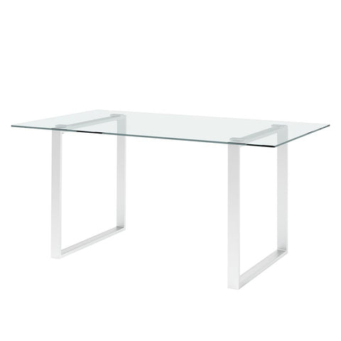 Livingandhome Modern Tempered Glass Dining Table with Chrome Base, ZH1173ZH1174