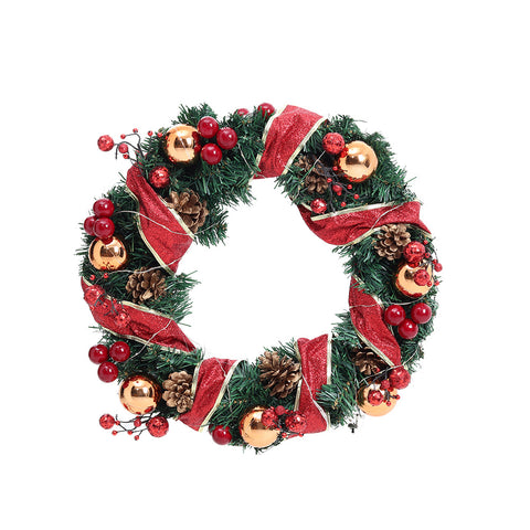 Red Ribbon Lighted Wreath Hanging Xmas Decor, SC0124