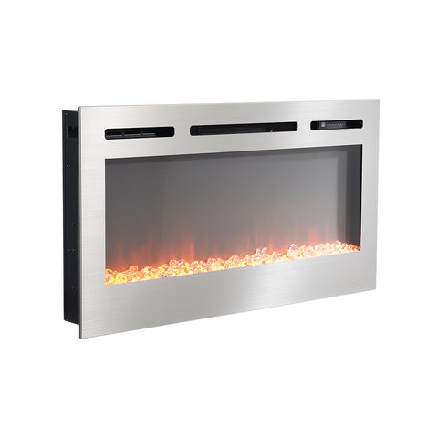 Linear Electric Fireplace Recessed in Chrome, PM0881