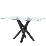 Livingandhome Rectangle Modern Dining Table with Tempered Glass Top and Metal Tubular Legs, ZH1167ZH1168