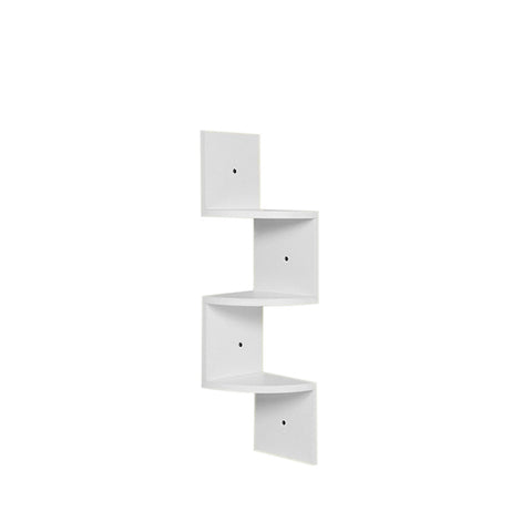 Livingandhome Wooden Zigzag Floating Corner Shelves 3-Tier White, SP1486